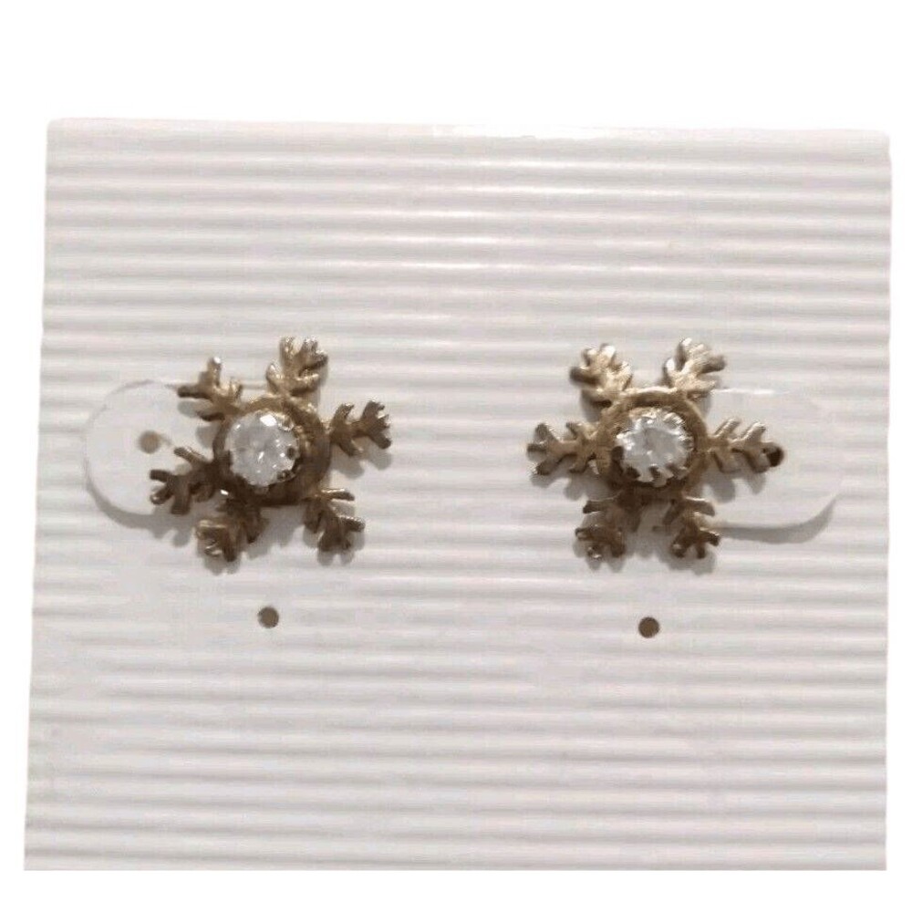 Vintage 925 Sterling Silver Round CZ Snowflake Stud Earrings Posts ES1